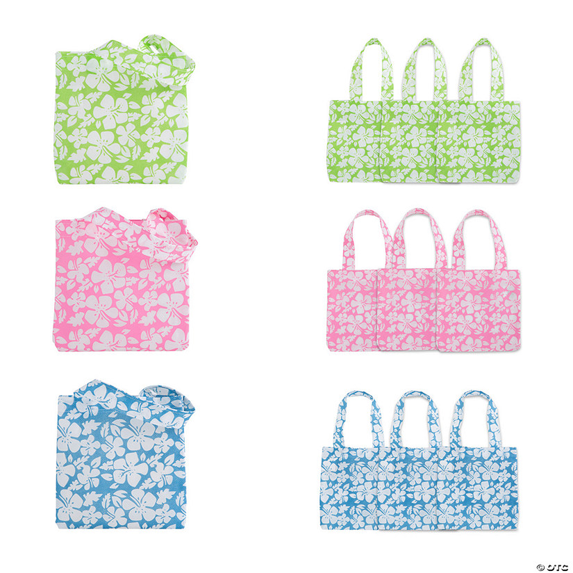 6" x 6" Mini Nonwoven Hibiscus Tote Bags - 12 Pc. Image