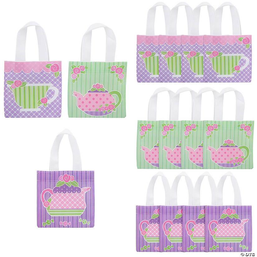 6" x 6" Mini Tea Party Nonwoven Tote Bags - 12 Pc. Image