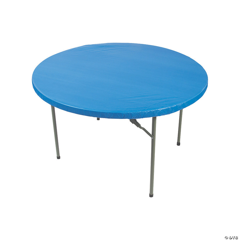 60" Blue Fitted Round Plastic Tablecloth Image