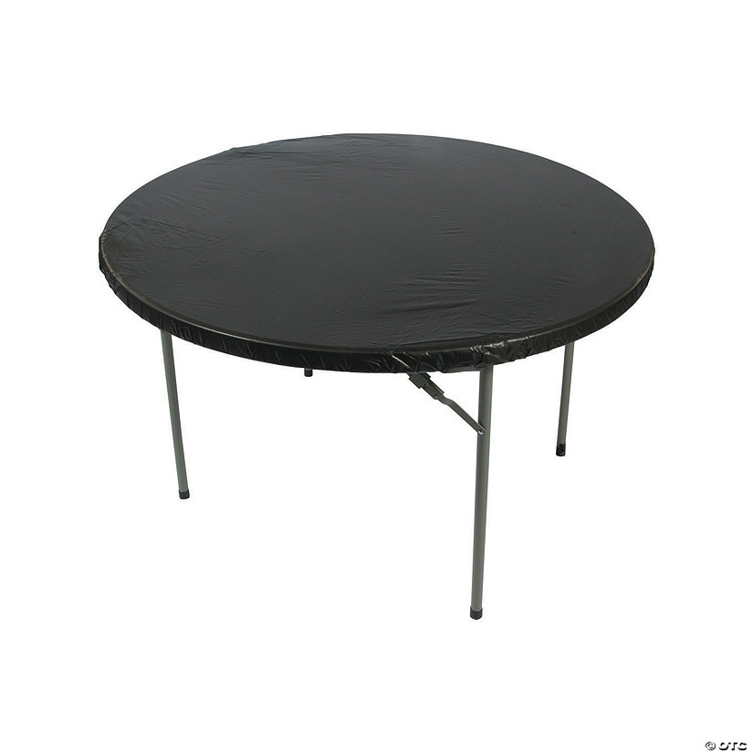 60" Diam. Dark Black Fitted Round Disposable Plastic Tablecloth Image