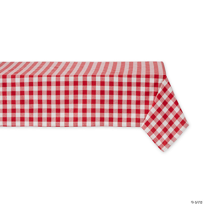60" X 104" Red-White Checkers Plastic Tablecloth Image