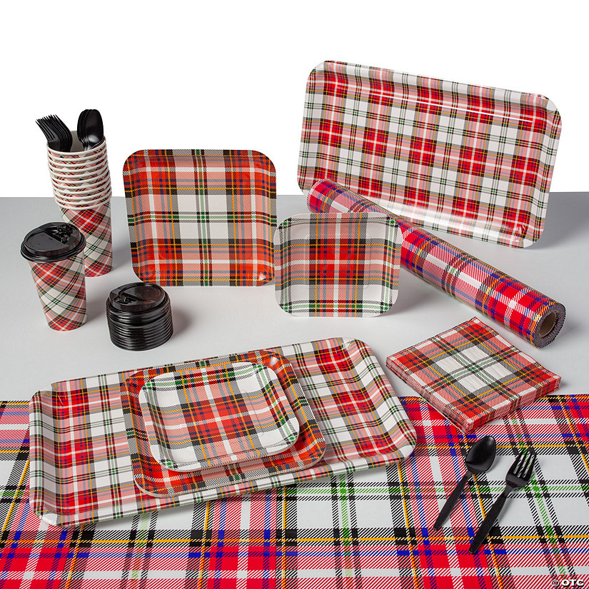 64 Pc. Tartan Plaid Party Tableware Kit for 8 Guests Image