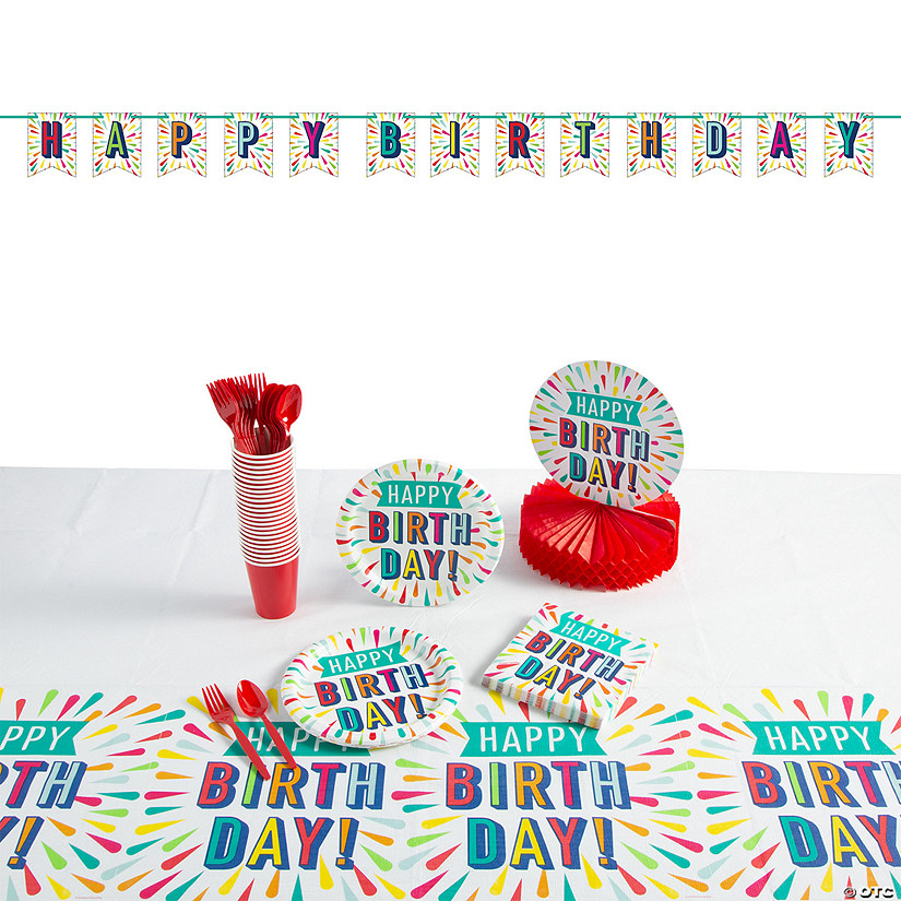 67 Pc. Birthday Burst Party Tableware Kit for 8 Guests Image