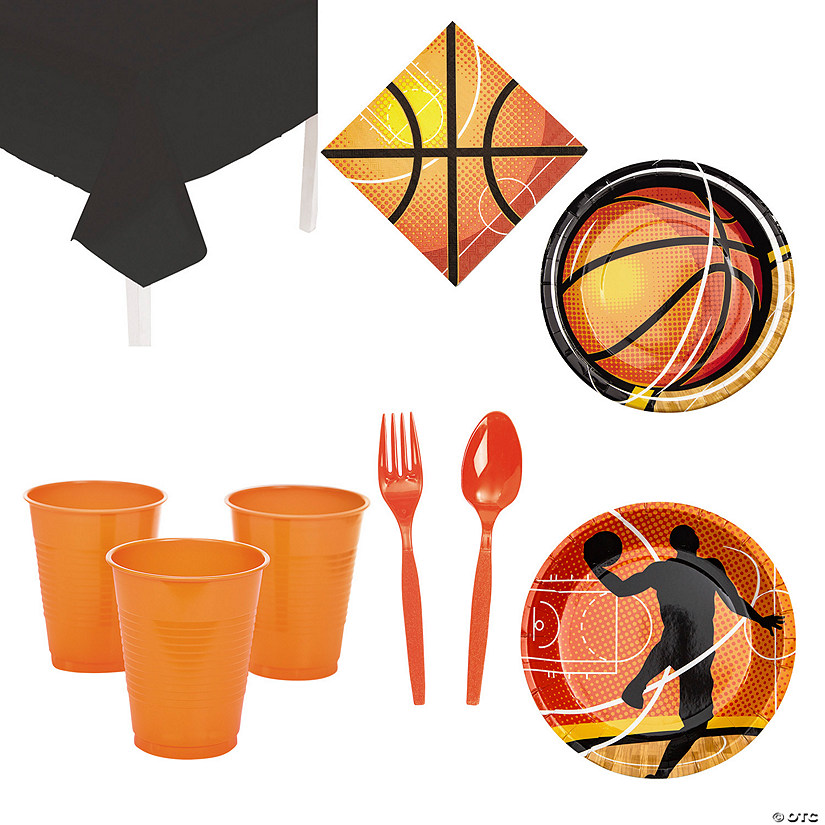 69 Pc. Basketball Party Disposable Tableware Kit for 8 Guests Image