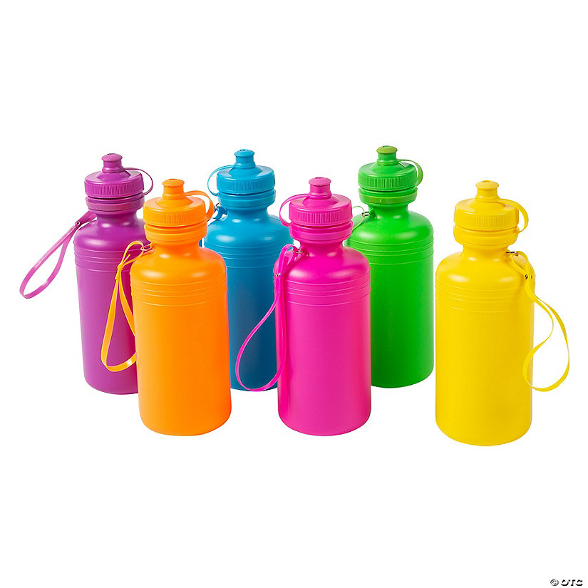7 1/2" 18 oz. Neon Solid Color BPA-Free Plastic Water Bottles - 12 Ct. Image