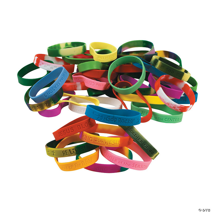 7 1/2" Bulk 100 Pc. Religious Sayings Solid Color & Patterned Rubber Bracelet Assortment Image