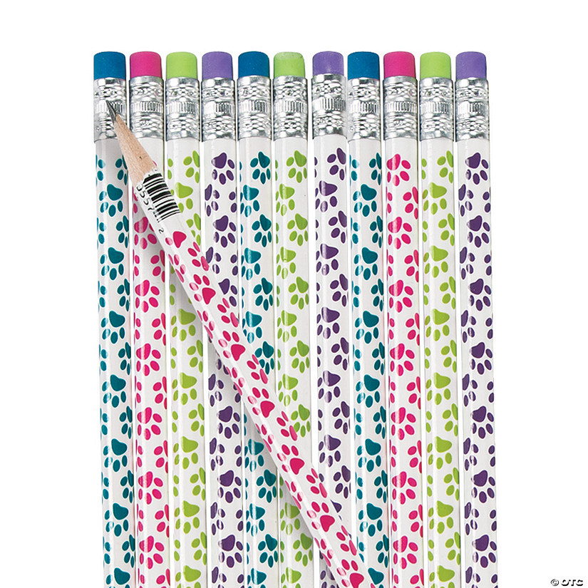 7 1/2" Paw Print Green, Pink, Blue, & Purple Wood Pencils - 24 Pc. Image