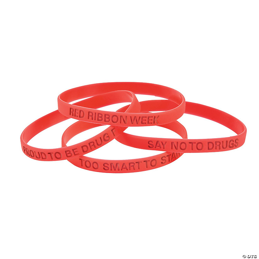 7 1/2" Red Ribbon Week Awareness Thin Silicone Bracelets - 24 Pc. Image