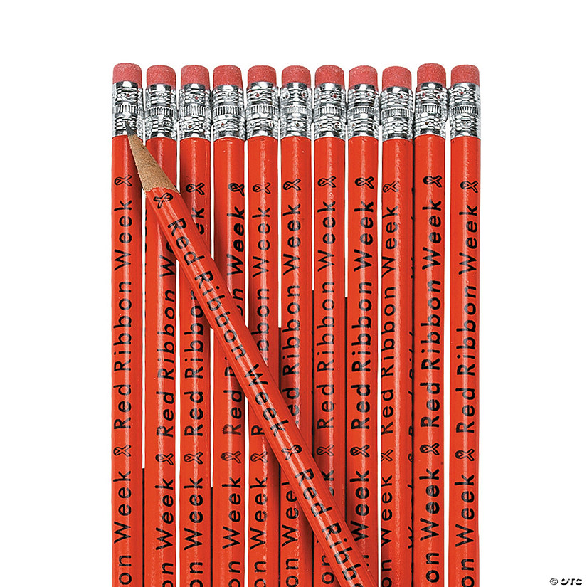 7 1/2" Red Ribbon Week Drug Free Awareness Wooden Pencils - 24 Pc. Image
