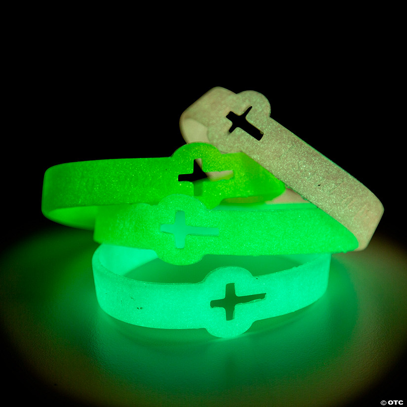 7 1/2" Religious Glow-in-the-Dark Cutout Cross Rubber Bracelets - 12 Pc. Image