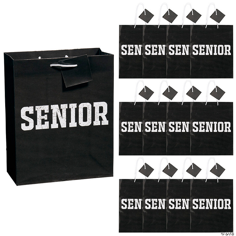 7 1/2" x 3 1/2" x 9" Medium Senior Class Paper Gift Bags with Tag - 12 Pc. Image