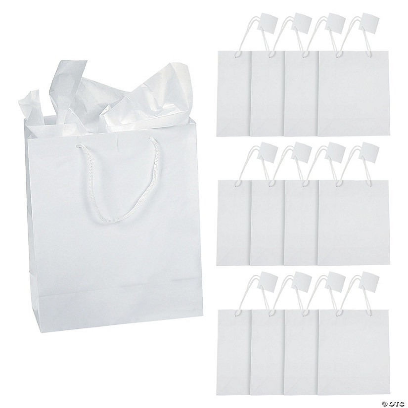 7 1/2" x 3 1/2" x 9" Medium White Paper Gift Bags - 12 Pc. Image