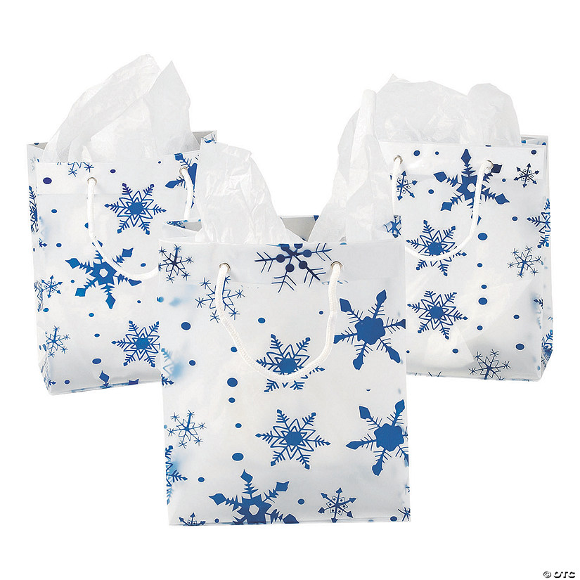 7 1/2" x 8 3/4" Medium Clear Plastic Gift Bags with Snowflakes - 12 Pc. Image