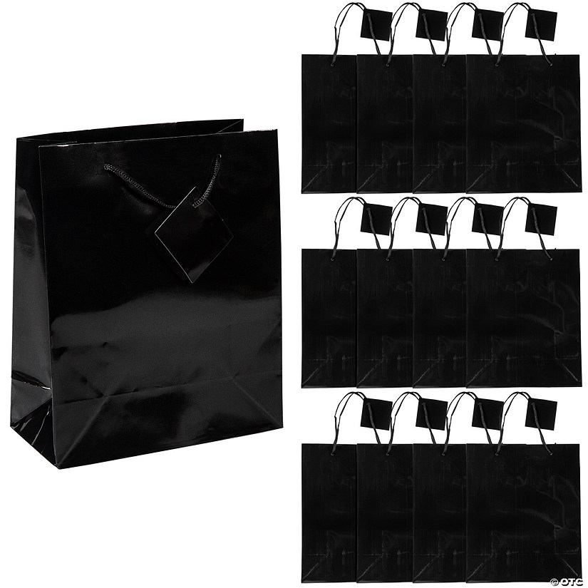 7 1/2" x 9" Medium Black Paper Gift Bags - 12 Pc. Image