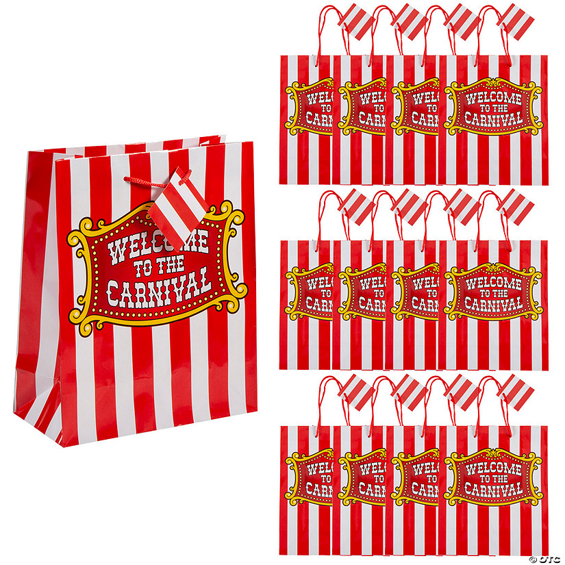 7 1/2" x 9" Medium Carnival Gift Bags with Tags - 12 Pc. Image