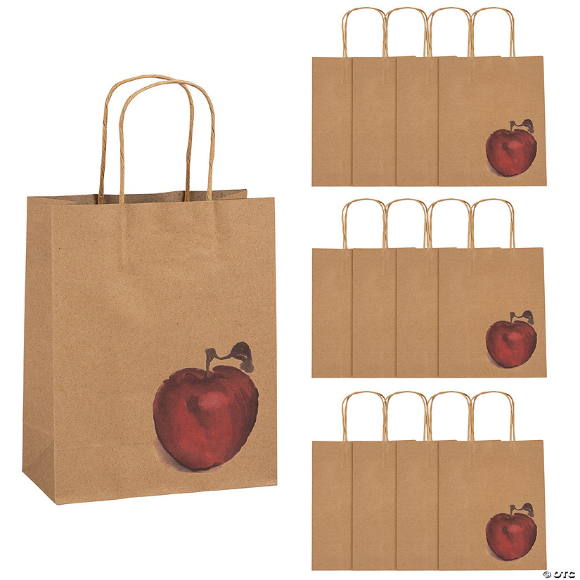 7 1/2" x 9" Medium Fall Festival Apple Kraft Paper Gift Bags - 12 Pc. Image