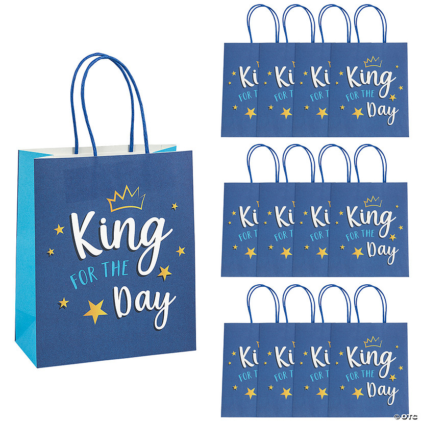 7 1/2" x 9" Medium Father&#8217;s Day King for the Day Paper Gift Bag - 12 Pc. Image