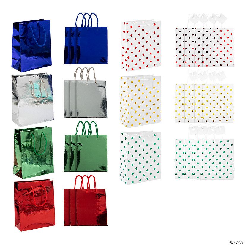 7 1/2" x 9" Medium Metallic & Polka Dot Gift Bag Kit - 24 Pc. Image