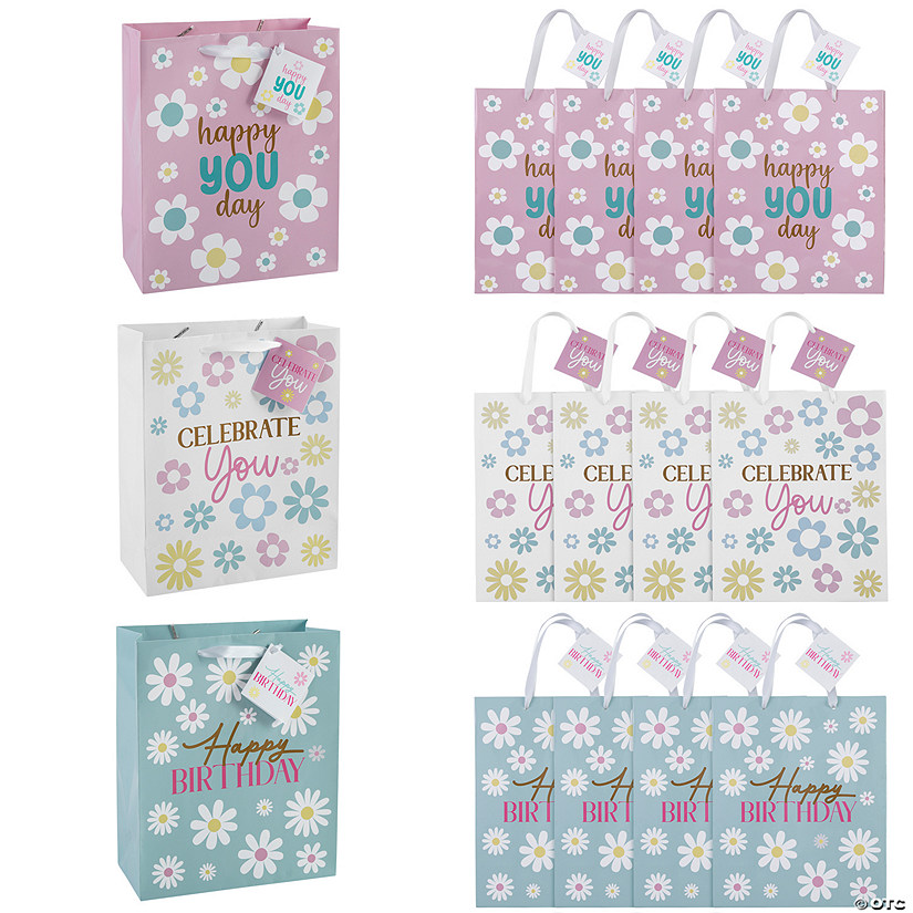7 1/2" x 9" Medium Pastel Happy You Day Gift Bags with Tags - 12 Pc. Image