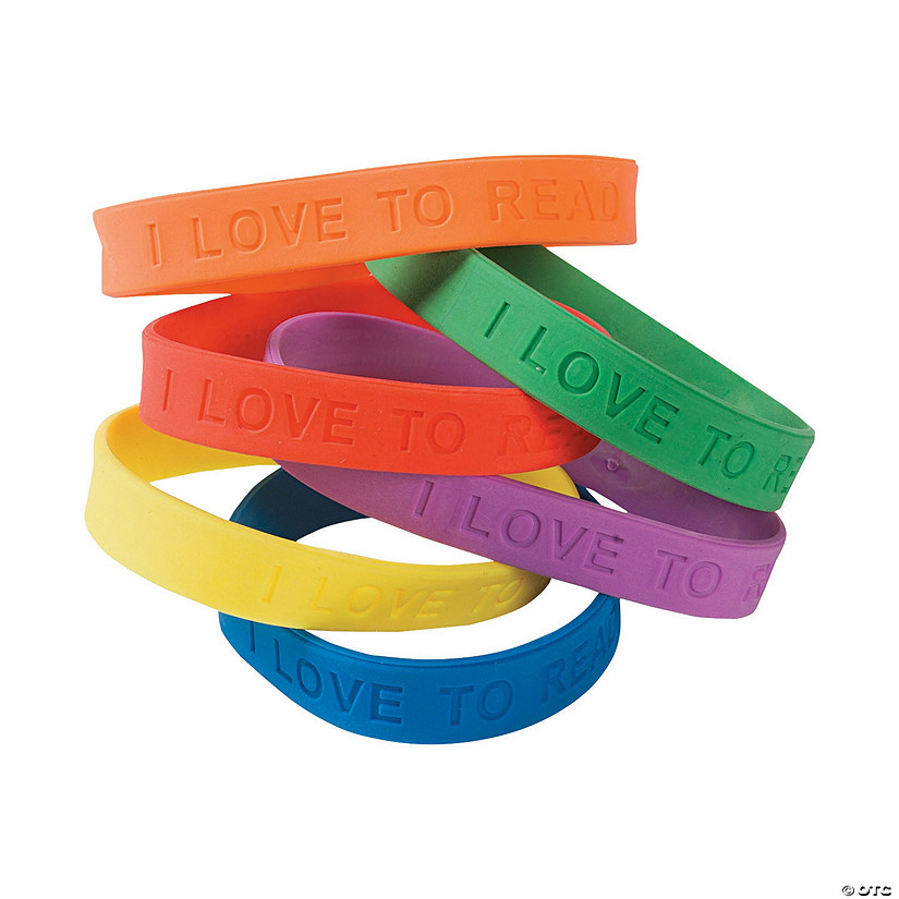 7 1/4" I Love to Read Classic Solid Color Rubber Bracelets - 24 Pc. Image