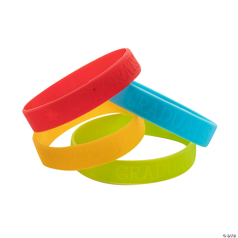 7 1/4" Kids Graduate Red, Blue, Yellow & Green Rubber Bracelets - 24 Pc. Image