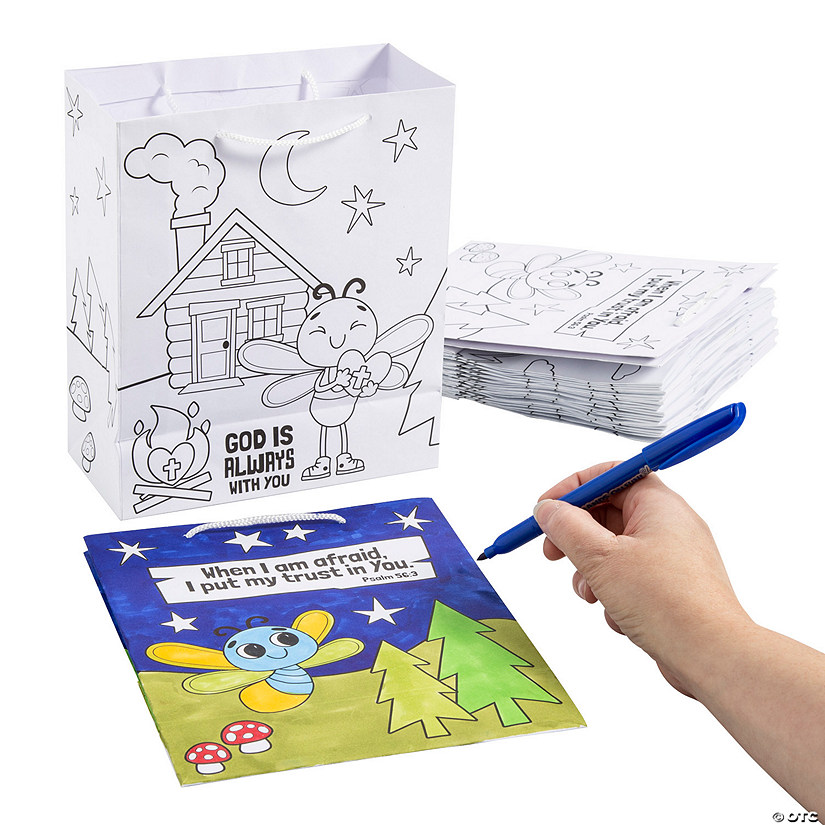 7 1/4" x 9" Color Your Own Medium Camp VBS Paper Take Home Bags - 12 Pc. Image