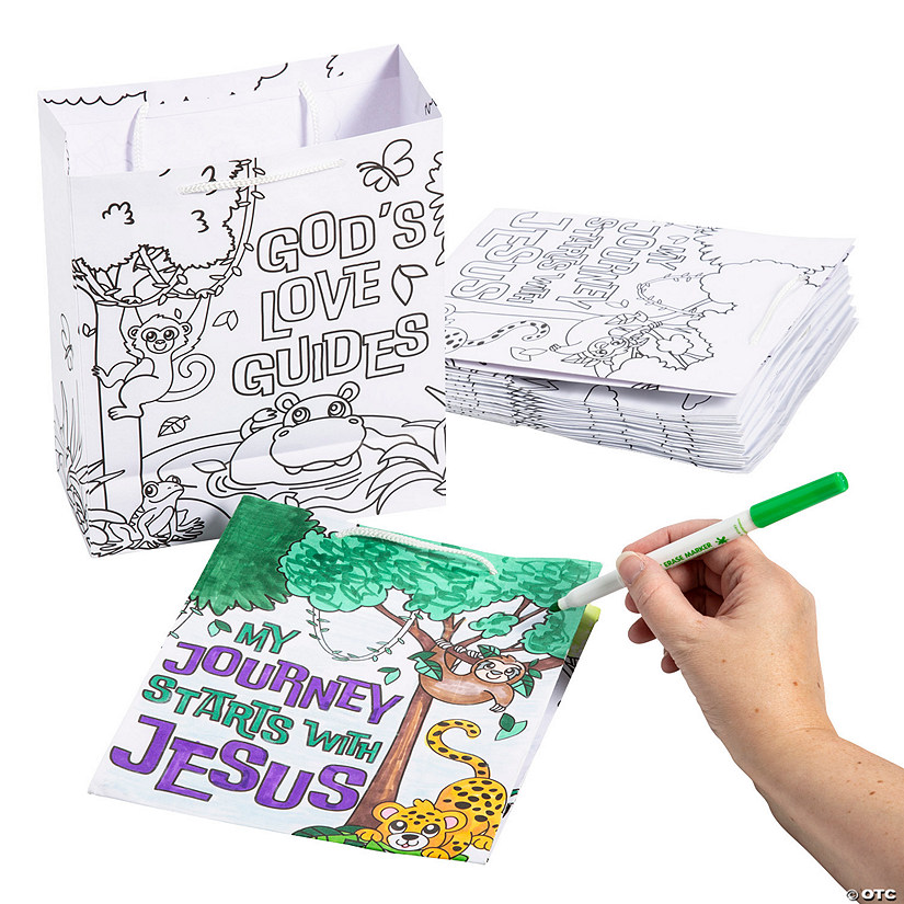 7 1/4" x 9" Color Your Own Medium Jungle VBS Paper Take Home Bags - 12 Pc. Image