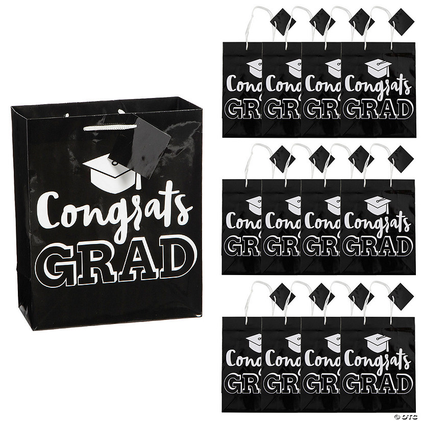 7 1/4" x 9" Medium Congrats Grad Gift Bags with Tag - 12 Pc. Image