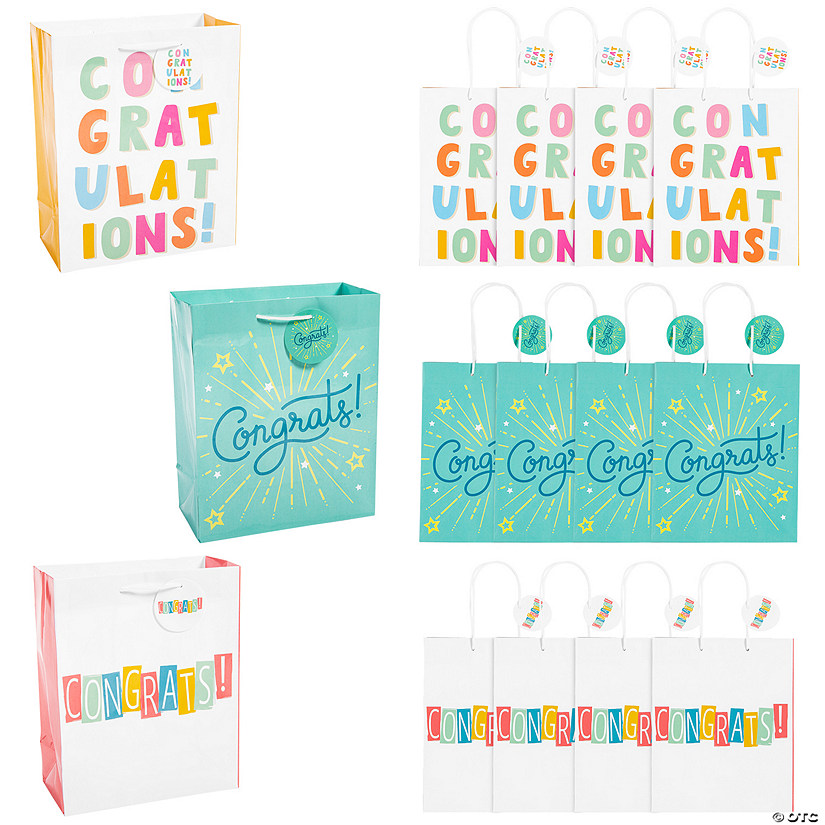 7 1/4" x 9" Medium Congratulations Gift Bags with Tag - 12 Pc. Image