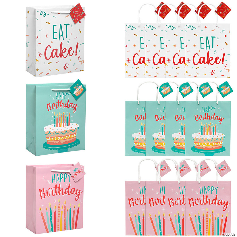 7 1/4" x 9" Medium Eat Cake Paper Gift Bags with Gift Tags - 12 Pc. Image