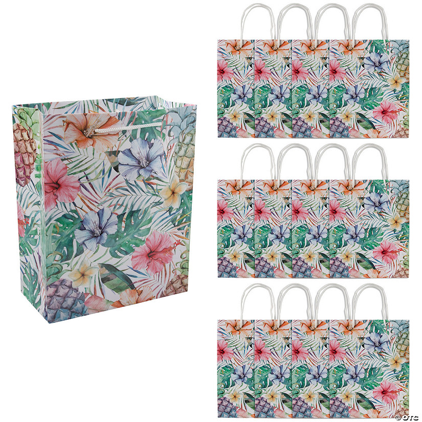 7 1/4" x 9" Medium Elevated Luau Party Paper Gift Bags - 12 Pc. Image