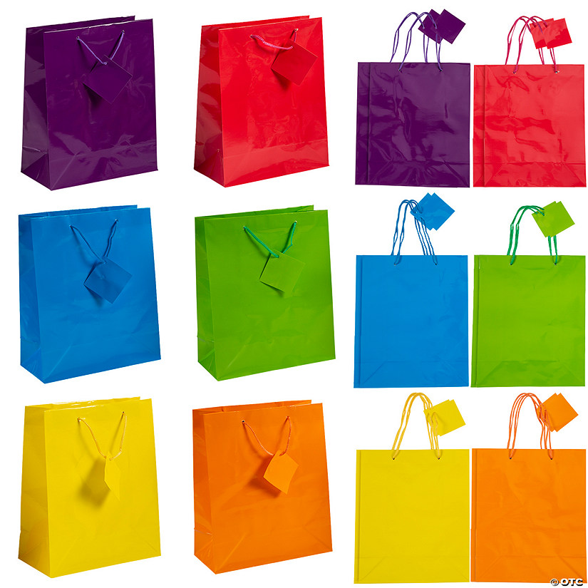 7 1/4" x 9" Medium Neon Paper Gift Bags - 12 Pc. Image