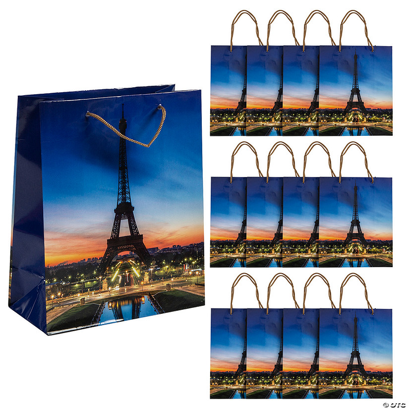 7 1/4" x 9" Medium Paris Paper Gift Bags - 12 Pc. Image