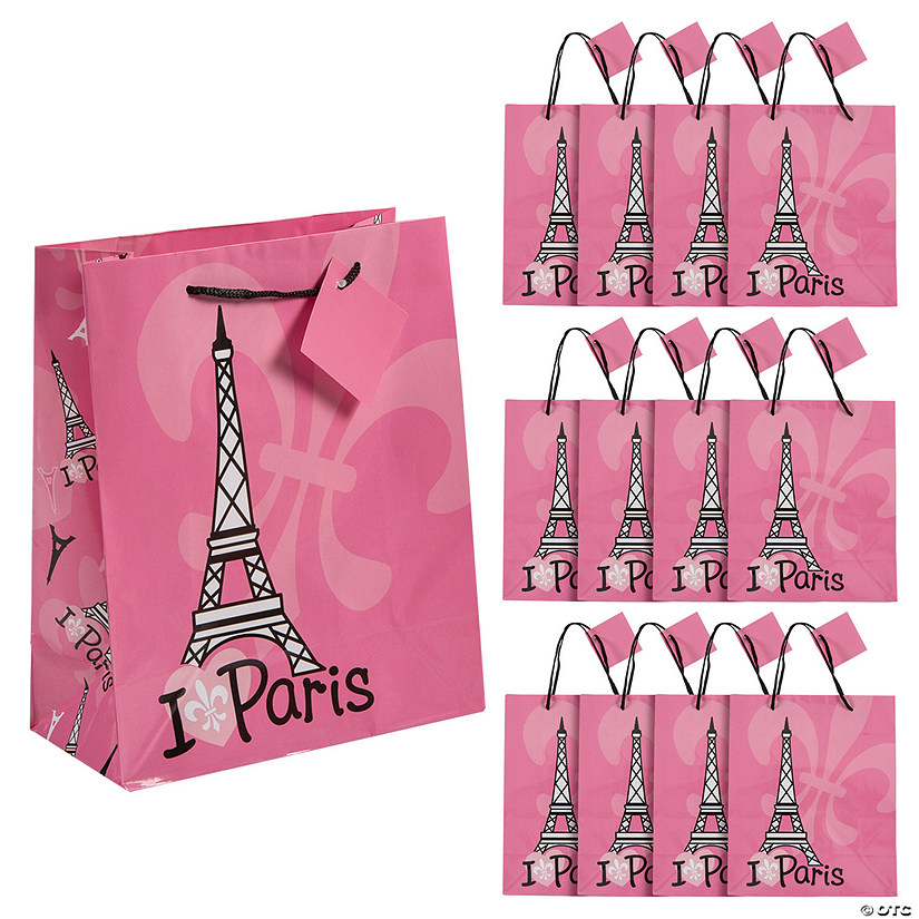 7 1/4" x 9" Medium Perfectly Paris Paper Gift Bags - 12 Pc. Image