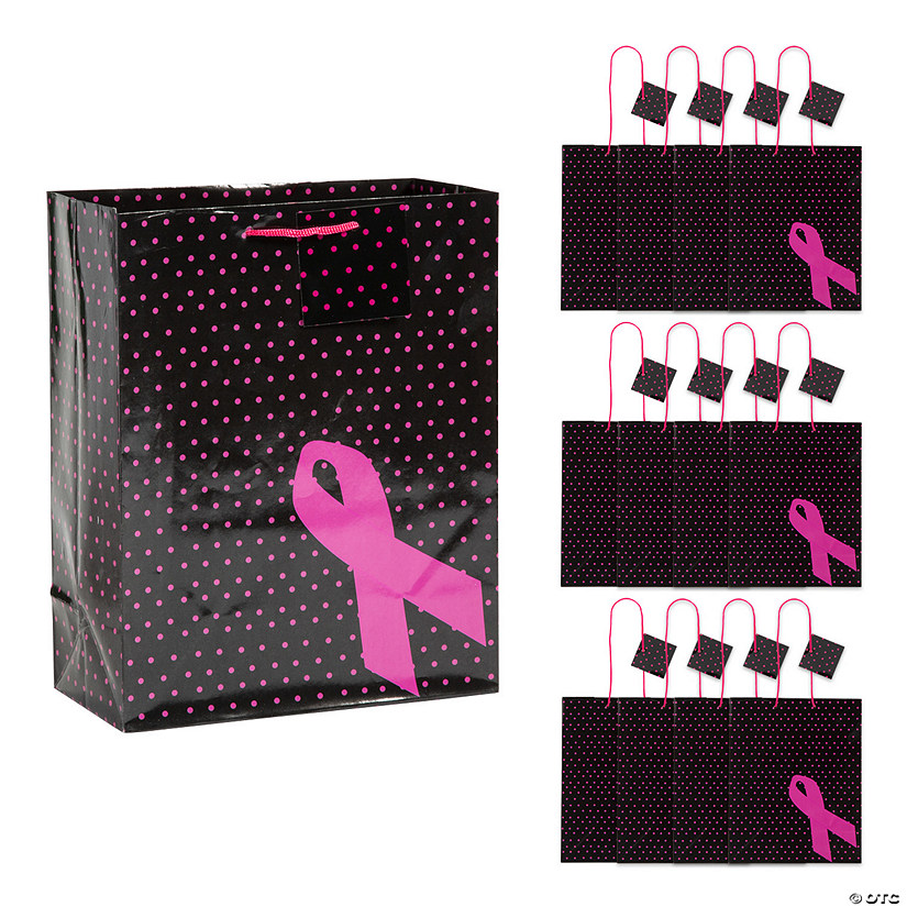 7 1/4" x 9" Medium Pink Ribbon Gift Bags - 12 Pc. Image