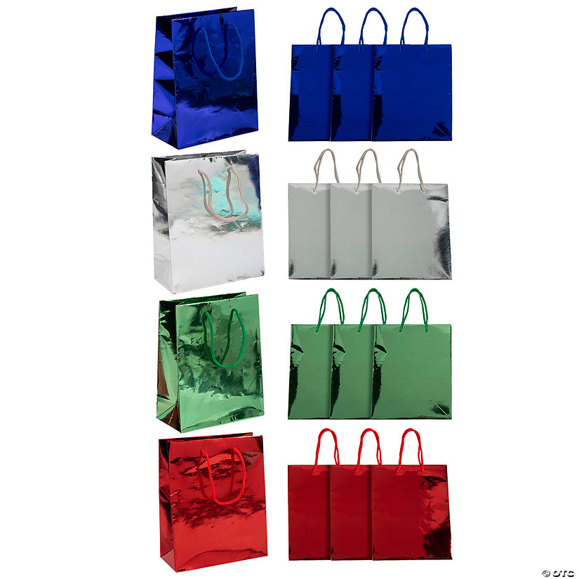 7 1/4" x 9" Medium Solid Metallic Gift Bags - 12 Pc. Image
