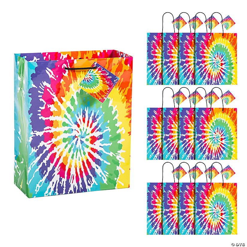 7 1/4" x 9" Medium Tie-Dye Gift Bags with Tags - 12 Pc. Image