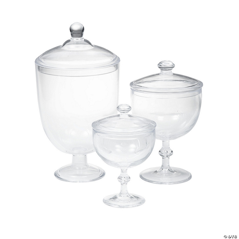 7" - 11 3/4" Apothecary Clear Plastic Jars with Lids - 3 Pc. Image