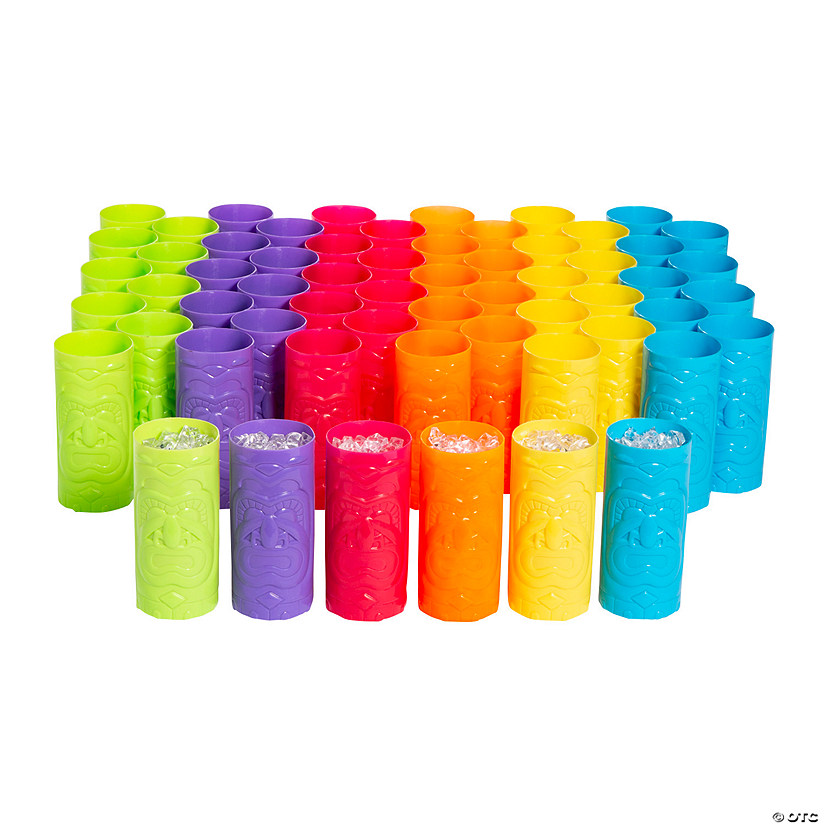 7" 24 oz. Bulk 60 Ct. Colorful Disposable Plastic Tiki Party Cups Image