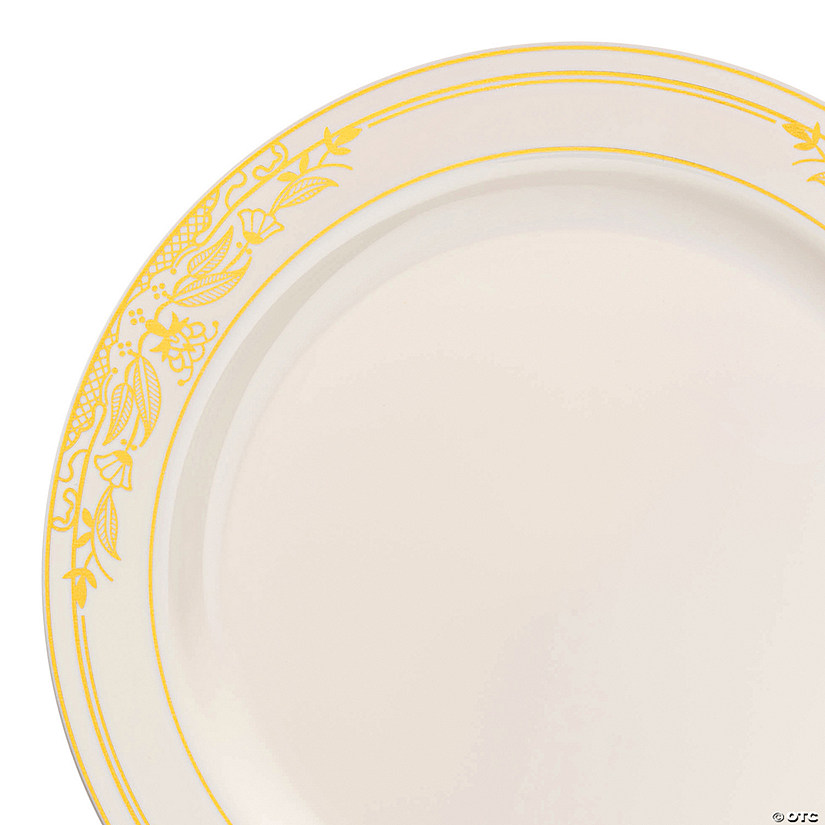 7.5" Ivory with Gold Harmony Rim Plastic Appetizer/Salad Plates (90 Plates) Image