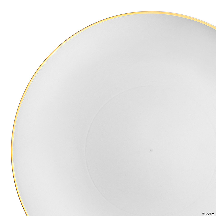 7.5" White with Gold Rim Organic Round Disposable Plastic Appetizer/Salad Plates (70 Plates) Image