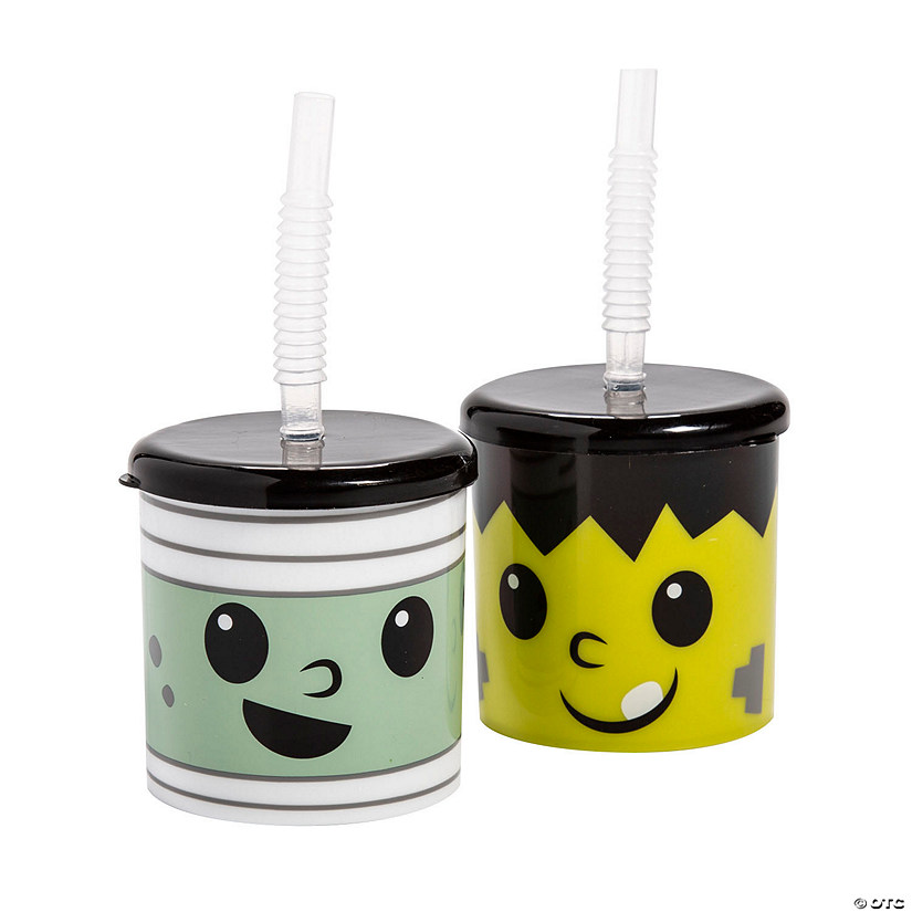 7 oz. Kids Halloween Monster Reusable BPA-Free Plastic Cups with Lids & Straws - 12 Ct. Image