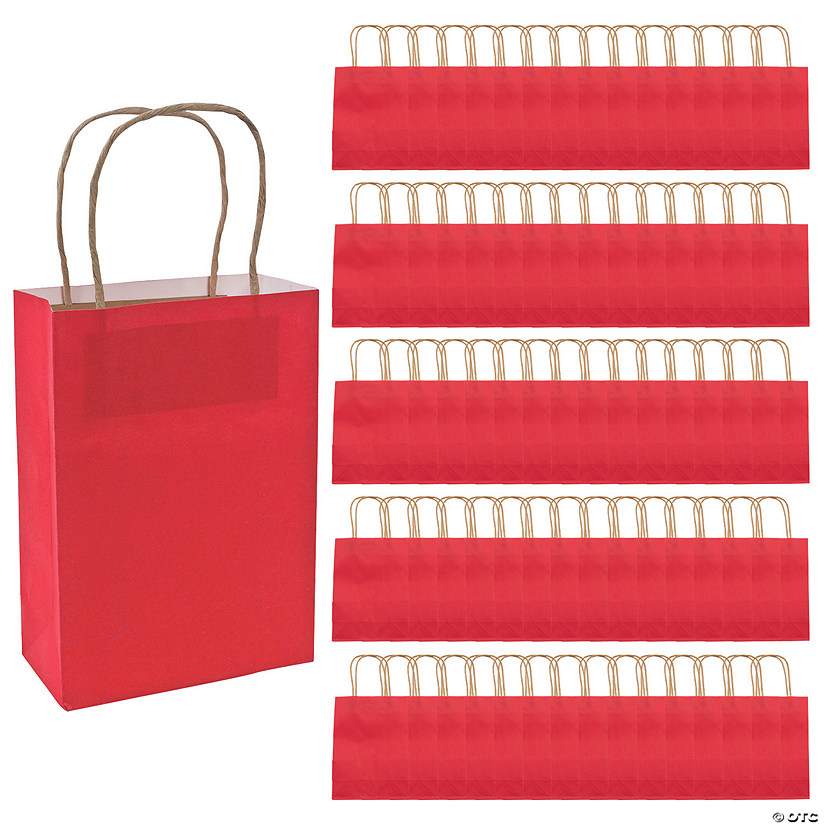 7" x 13 1/4" Bulk 60 Pc. Medium Red Kraft Paper Gift Bags Image