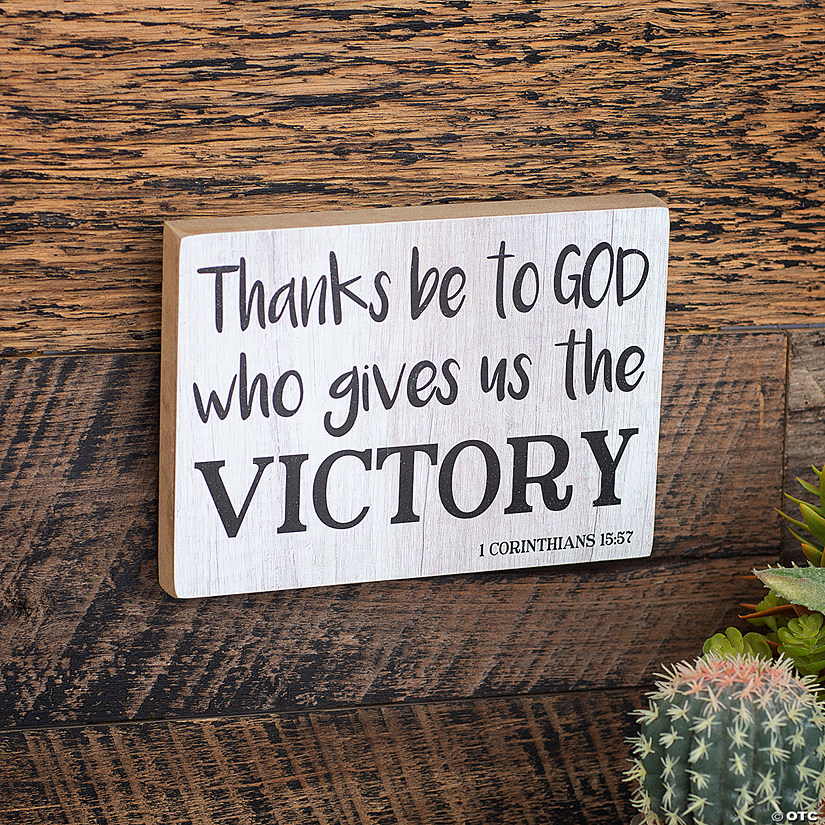 7" x 5" Victory in the Lord 1 Corinthians 15:57 Wood Tabletop Sign Image