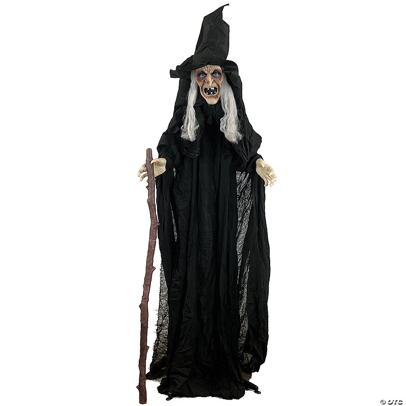 72" Animated Witch with Cane Halloween Decoration Image