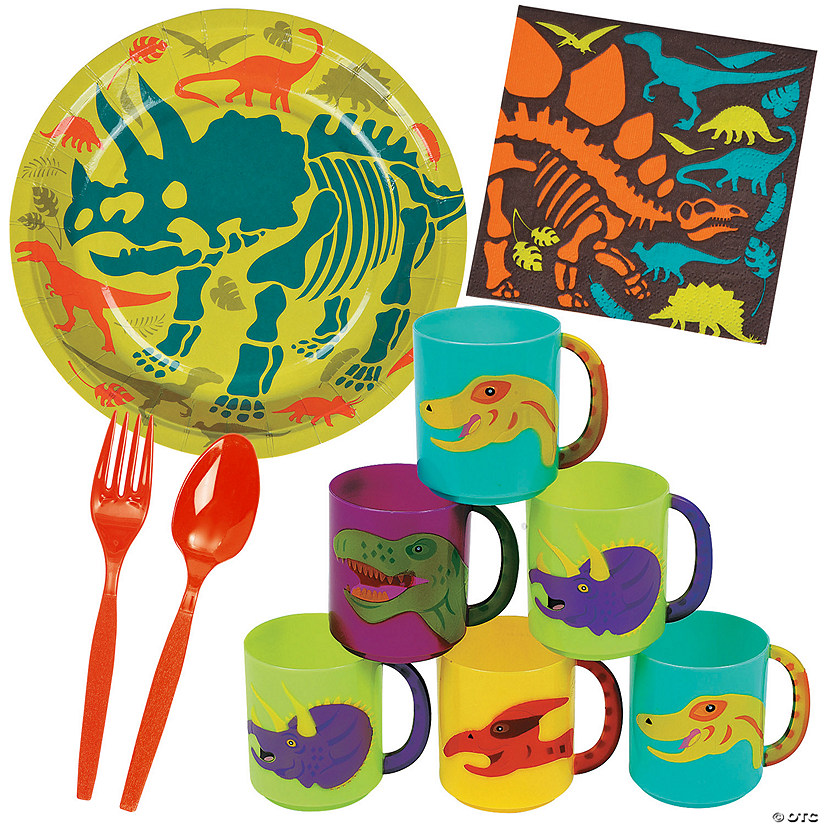 76 Pc. Dino Dig Dessert Tableware Kit for 12 Guests Image
