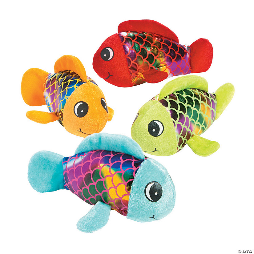 8 1/2" Assorted Bright Colors Shiny Scales Stuffed Fish - 12 Pc. Image