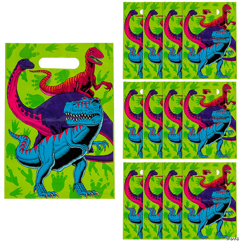 8 1/2" x 12" Bright Dino Party Plastic Goody Bags - 12 Pc. Image