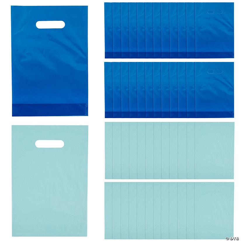 8 1/2" x 12" Bulk 100 Pc. Blue & Light Blue Plastic Goody Bag Kit Image