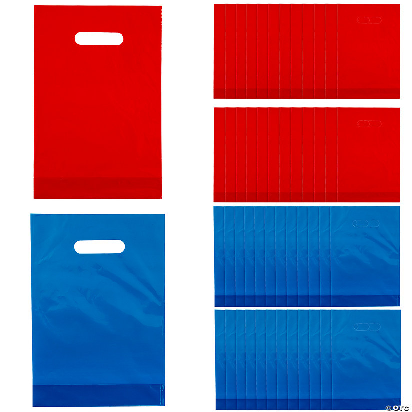 8 1/2" x 12" Bulk 100 Pc. Red & Blue Plastic Goody Bag Kit Image